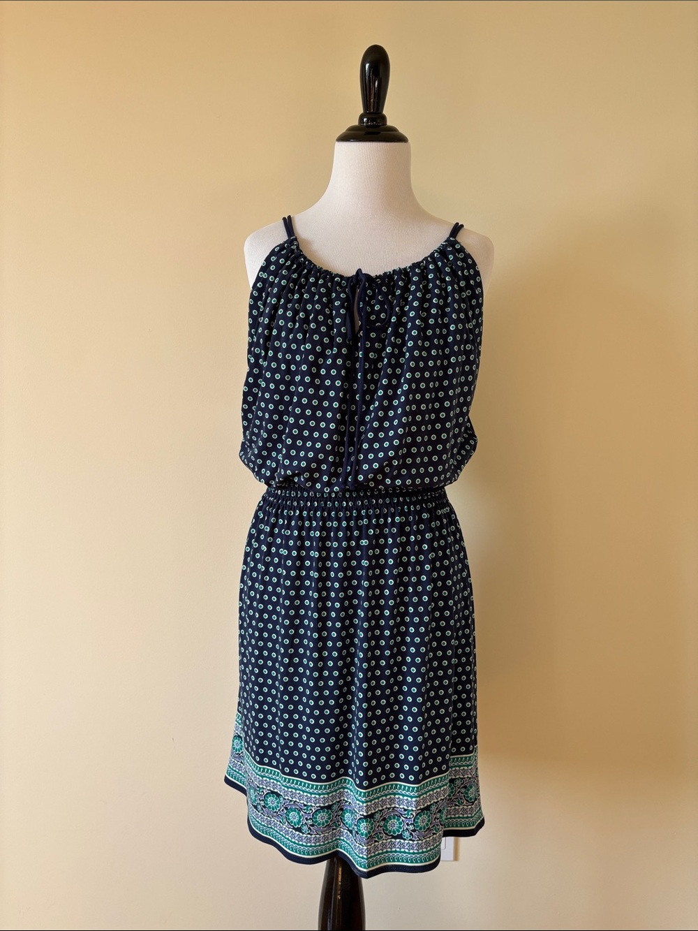 Max Studio Navy Blue Geometric Dot Sundress Size S